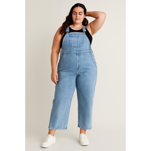 Lane Bryant Denim Overalls Womens Plus Size 22 Blue Wide Leg Button Side Pockets - Picture 1 of 9